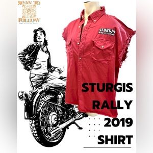 STURGIS 2019 MOTORCYCLE RALLY BUTTON DOWN SLEEVELESS SHIRT